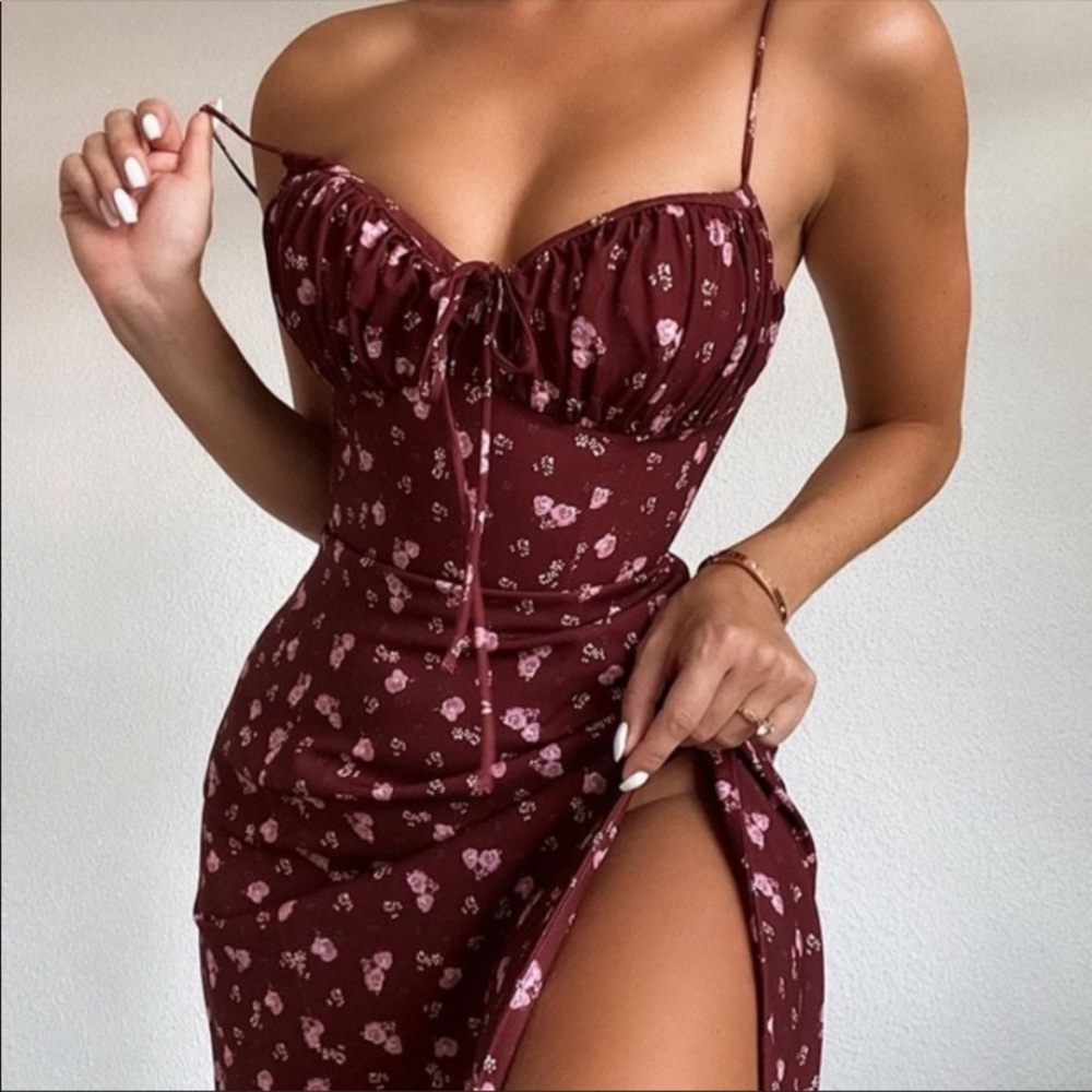 House Of CB Carina Wine Floral Bustier Midi Dress size XS NWOT - Picture 4 of 12